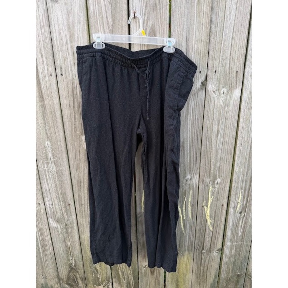 Linen Boho Coastal Old Navy Wide Leg Pants XL Black Relaxed Drawstring Trousers